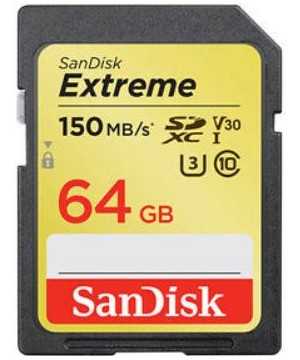 Carte mémoire SDXC SanDisk Extreme 64 Go jusqu'à 150 Mo/s, Classe 10, U3, V30