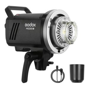 Flash de studio Godox MS300-V 300 Ws à monture Bowens, avec lampe pilote LED, câble d'alimentation et capot de protection