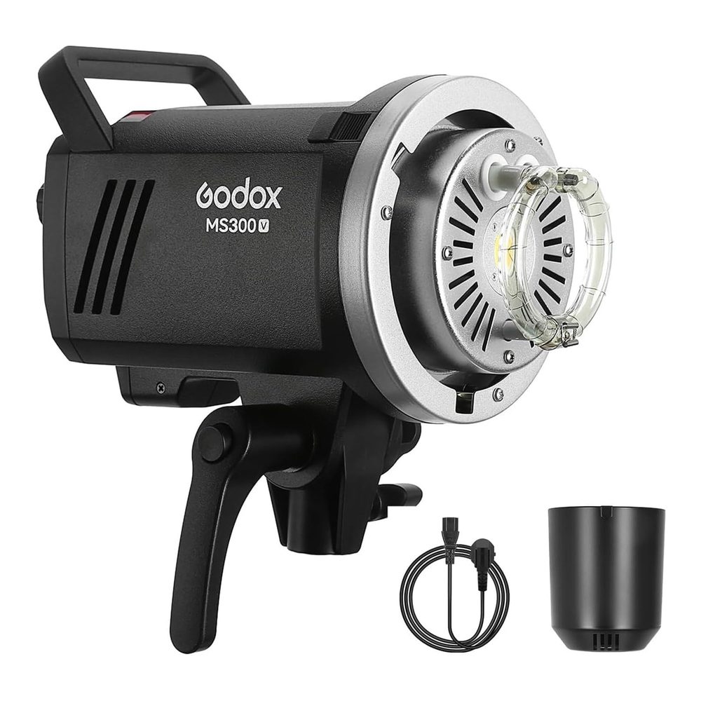 Flash de studio Godox MS300-V 300 Ws à monture Bowens, avec lampe pilote LED, câble d'alimentation et capot de protection