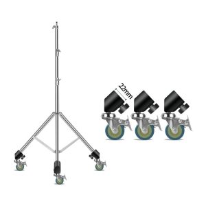 Pied d'éclairage studio en acier inoxydable avec ses trois roulettes pivotantes