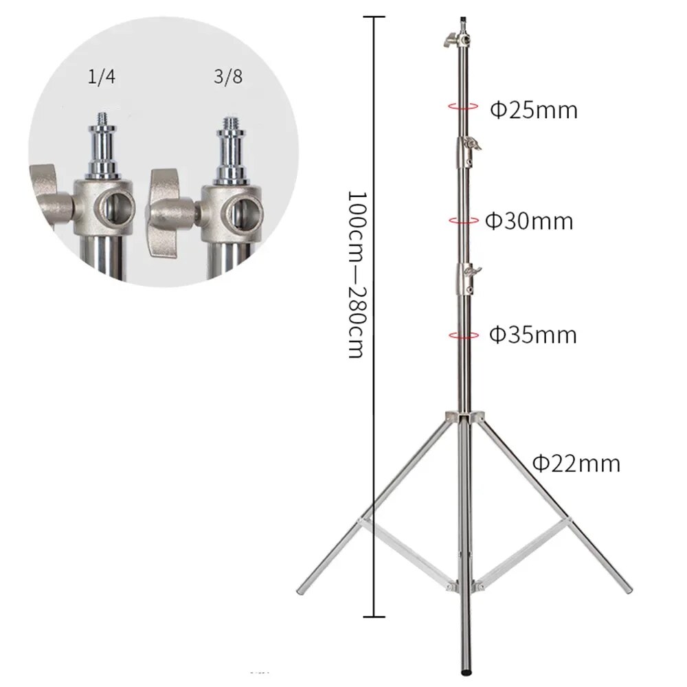 Kit 3 pieds d'éclairage inox 2,8 m à amorti pneumatique