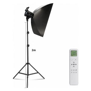 Kit studio 1 point : projecteur COB 135 W bi-couleur, boîte à lumière 60 × 90 cm, pied 2 m et télécommande