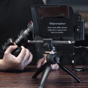 Téléprompteur pour smartphone et reflex monté sur trépied avec télécommande
